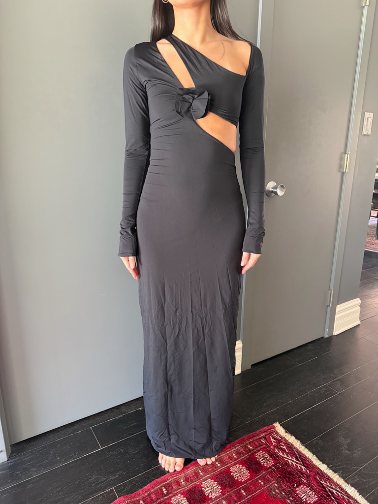 Asymmetric Cutout Black Maxi Dress With Twist Detail